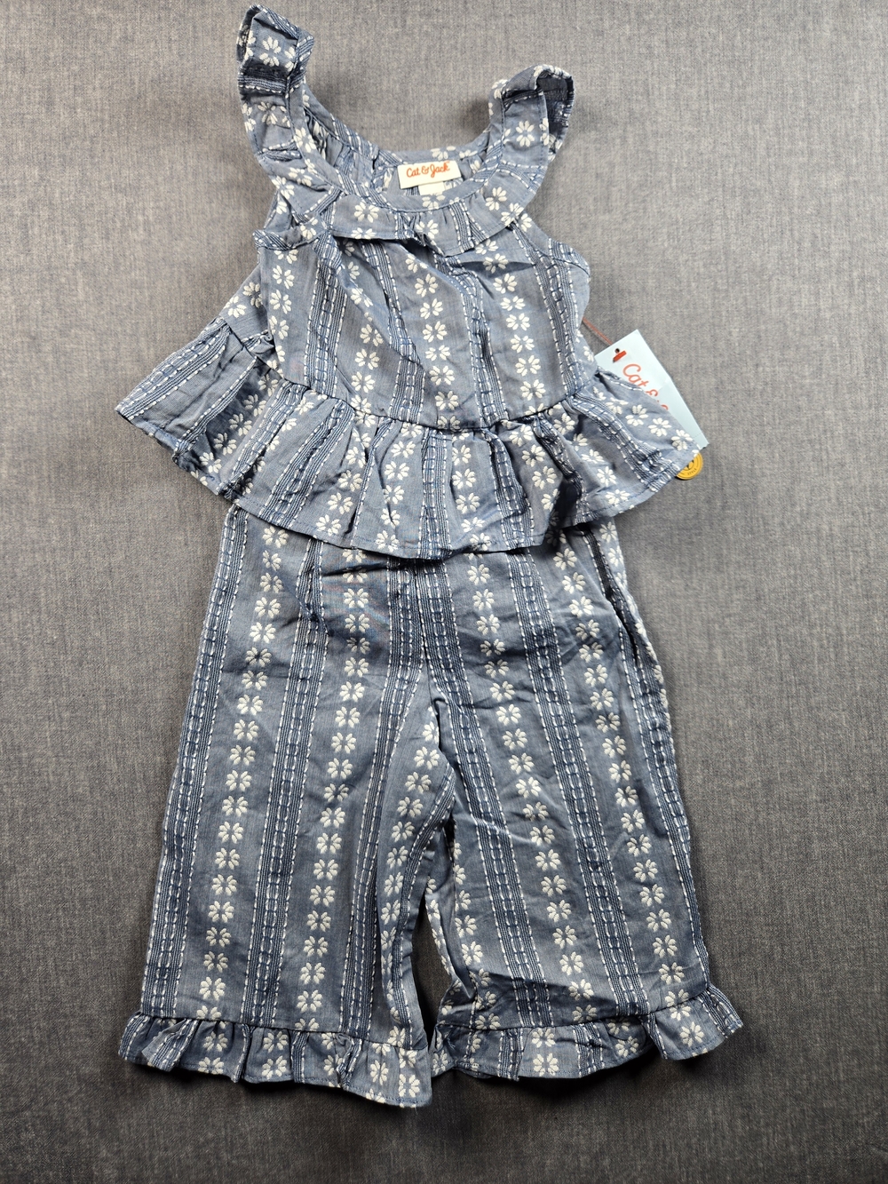 Cat & Jack Blue Floral Stripe Girls Matching Set